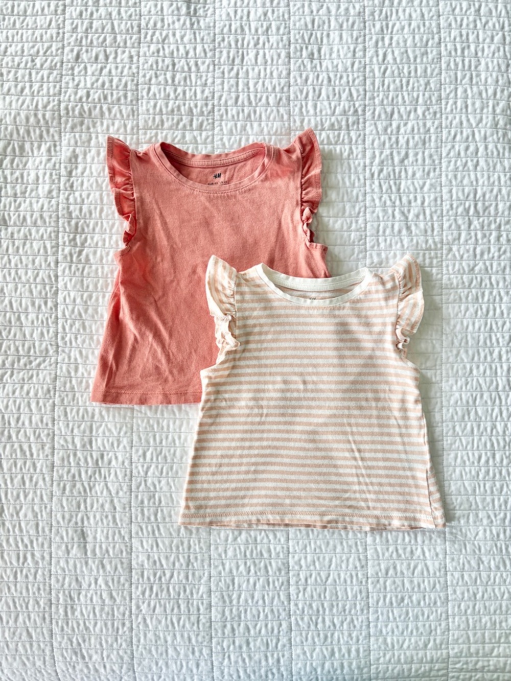 H&M Flutter Sleeve Tank Top Set of 2 - Coral & Peach and Stripe - Girls Size 2T